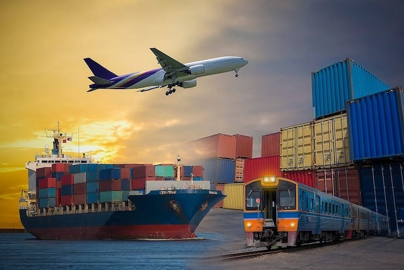 Container ship loading at a Dubai port at night